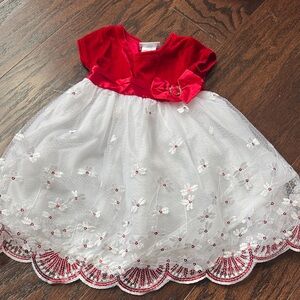 Blueberi Boulevard Bright Red Velvet Baby Dress with Bow